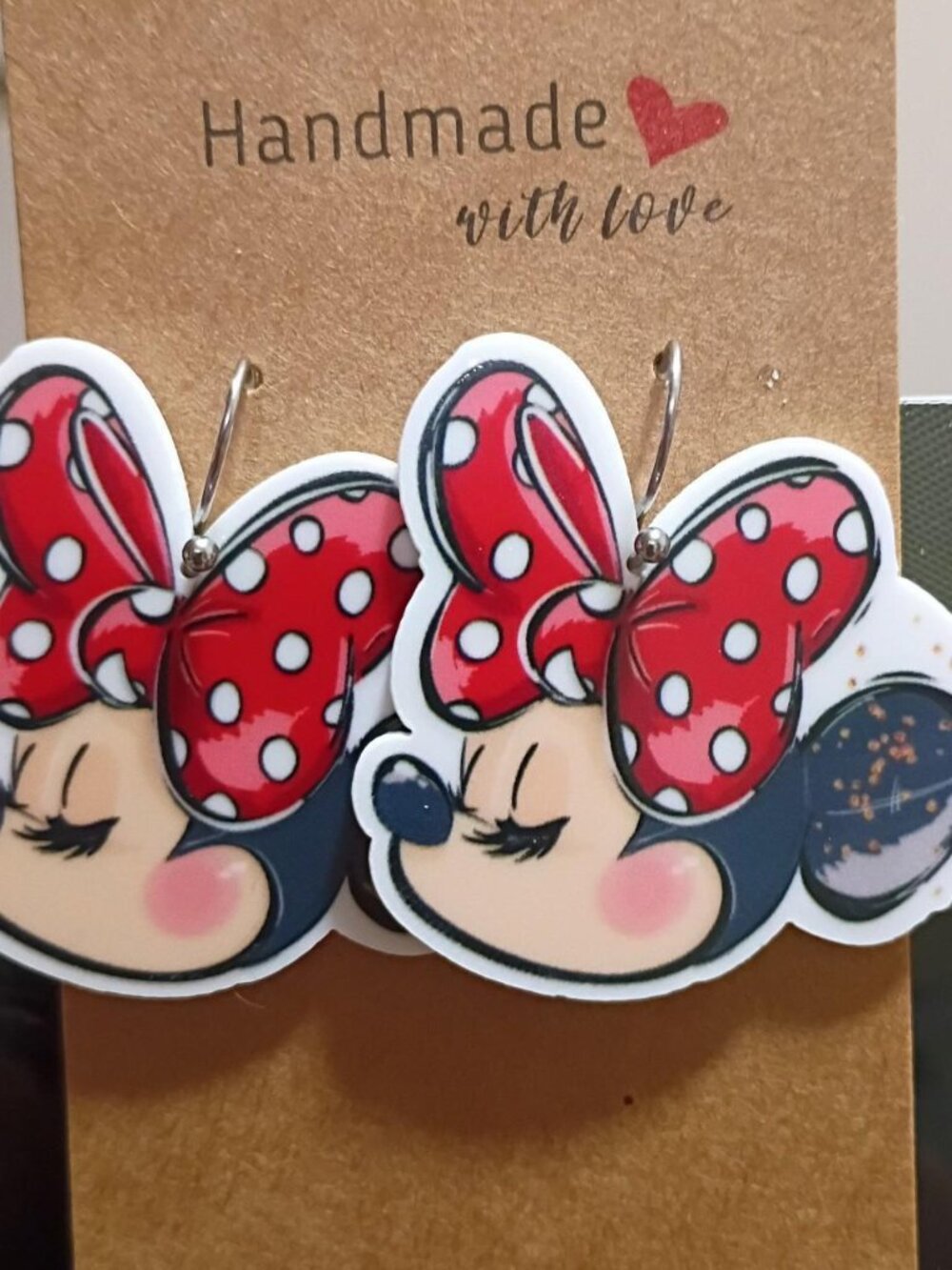 Disney Minnie Mouse Polka Red Bow Fashion Earrings